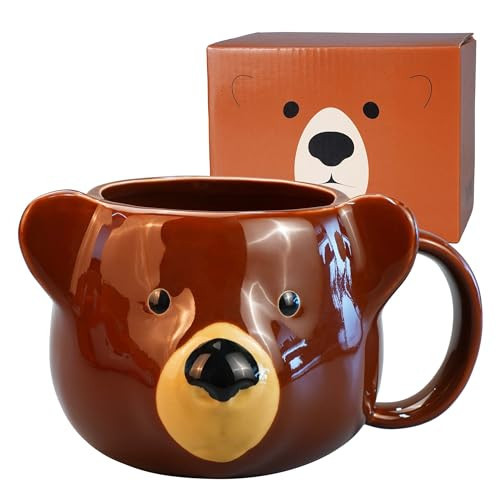 ToCooTo Bear Mug 14 oz Ceramic Coffee Mug 3D Porcelain Tea Cup for Women & Men - Kawaii Bear Gifts for Christmas, Housewarming, Birthday - Brown | Amazon (US)