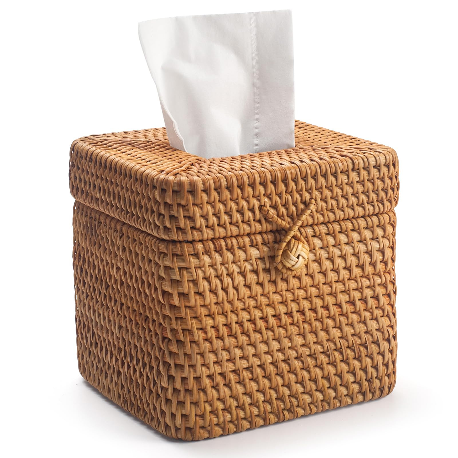 Rattan Tissue Box Cover Square, Wicker Tissue Box Holder with Lid, Natural Woven Facial Tissue Holder for Bathroom, Kitchen, Living Room (Natural) | Amazon (US)