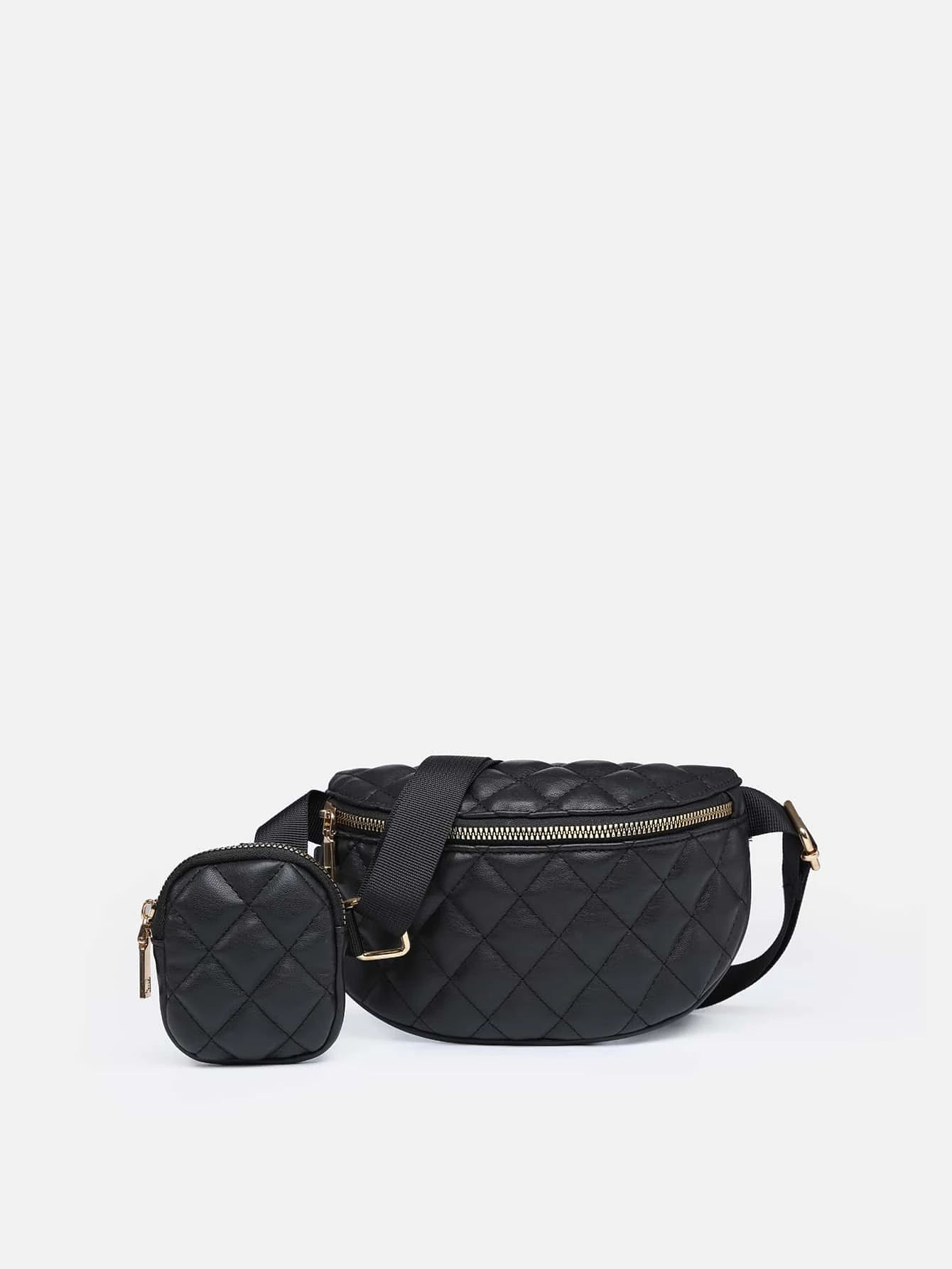 HomeBags & LuggageWomen BagsWomen Waist BagsWomen Fanny PacksMini Geometric Quilted Waist Bag Wit... | SHEIN