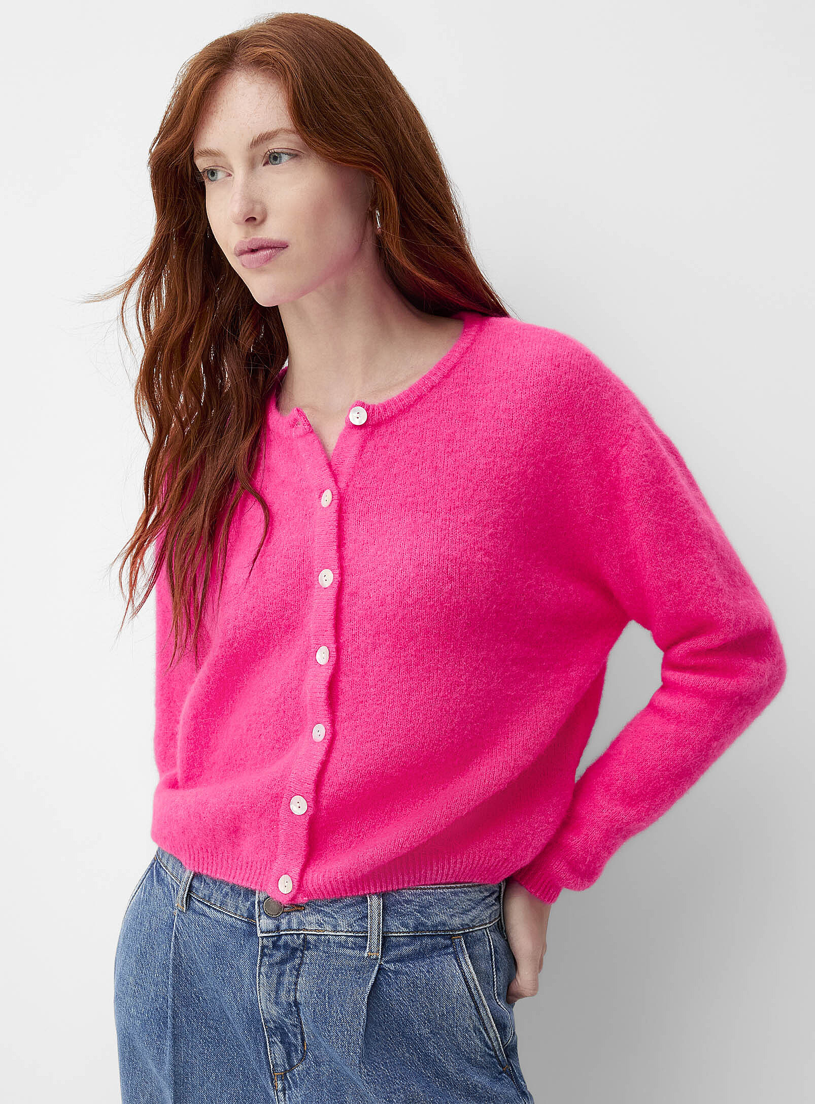 American Vintage - Vitow wool and alpaca boxy-fit cardigan (Women, Pink, SMALL) | Simons