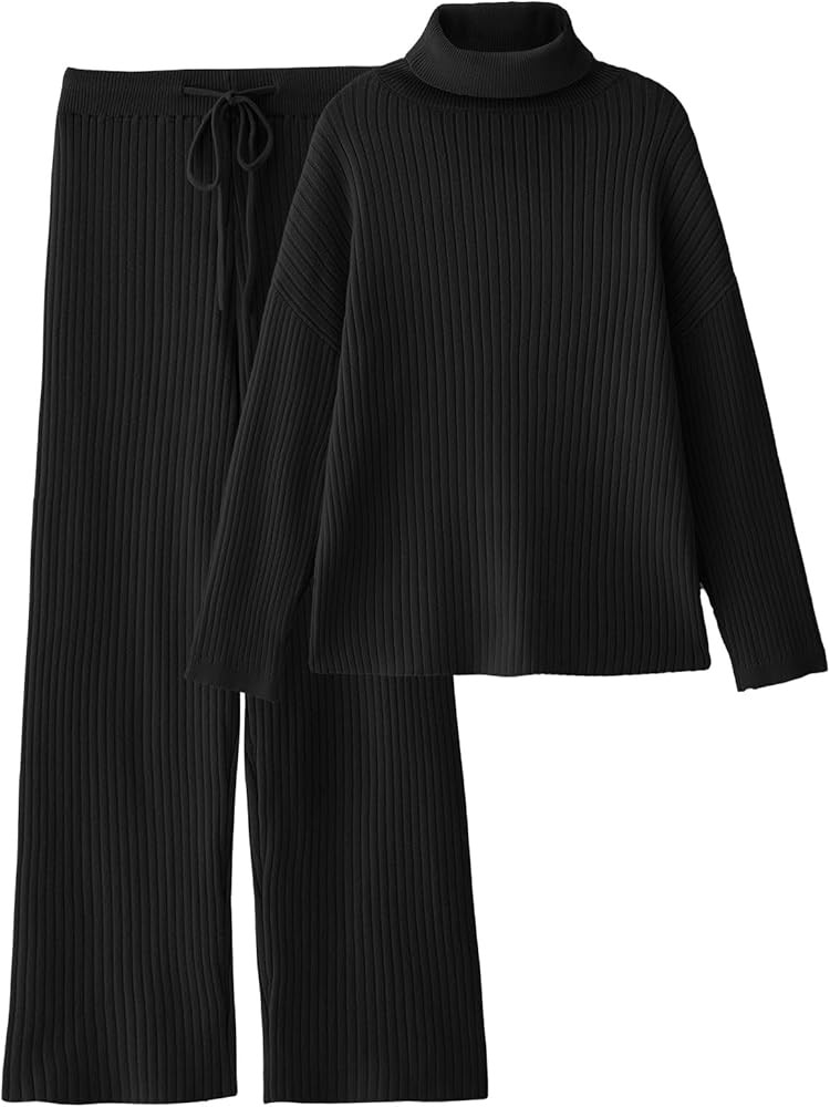 LILLUSORY Women's 2 Piece Outfits Turtleneck Sweaters Lounge Set and Wide Leg Pants Cozy Knit Swe... | Amazon (US)