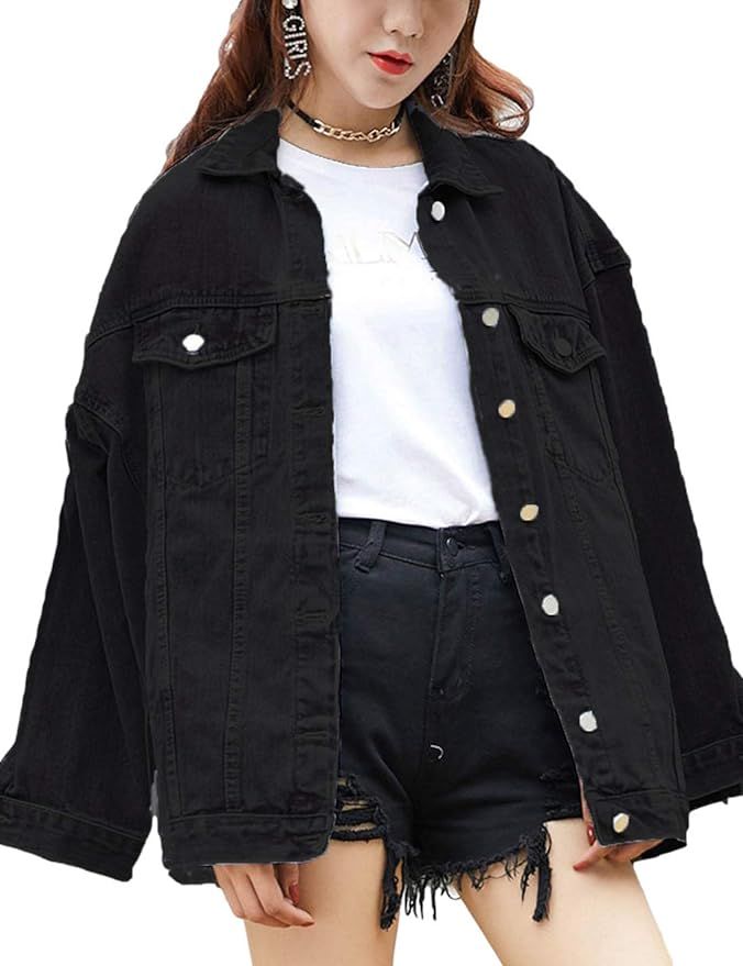Omoone Women's Oversized Mid Long Denim Jacket Jean Biker Coat | Amazon (US)
