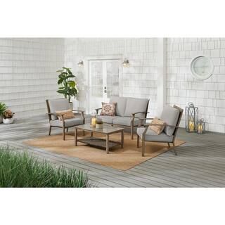 Geneva 4-Piece Wicker Outdoor Patio Conversation Deep Seating Set with CushionGuard Stone Gray Cu... | The Home Depot