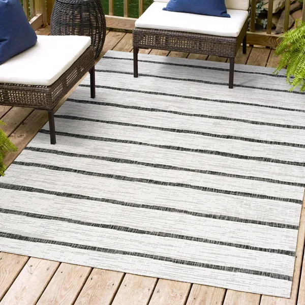 Sieghard Berber Stripe Ivory/Black Indoor/Outdoor Rug | Wayfair North America