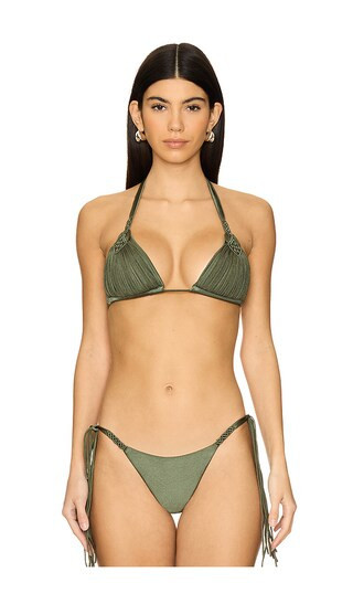 PQ Mila Triangle Bikini Top in Olive. - size L (also in M, S) | Revolve Clothing (Global)