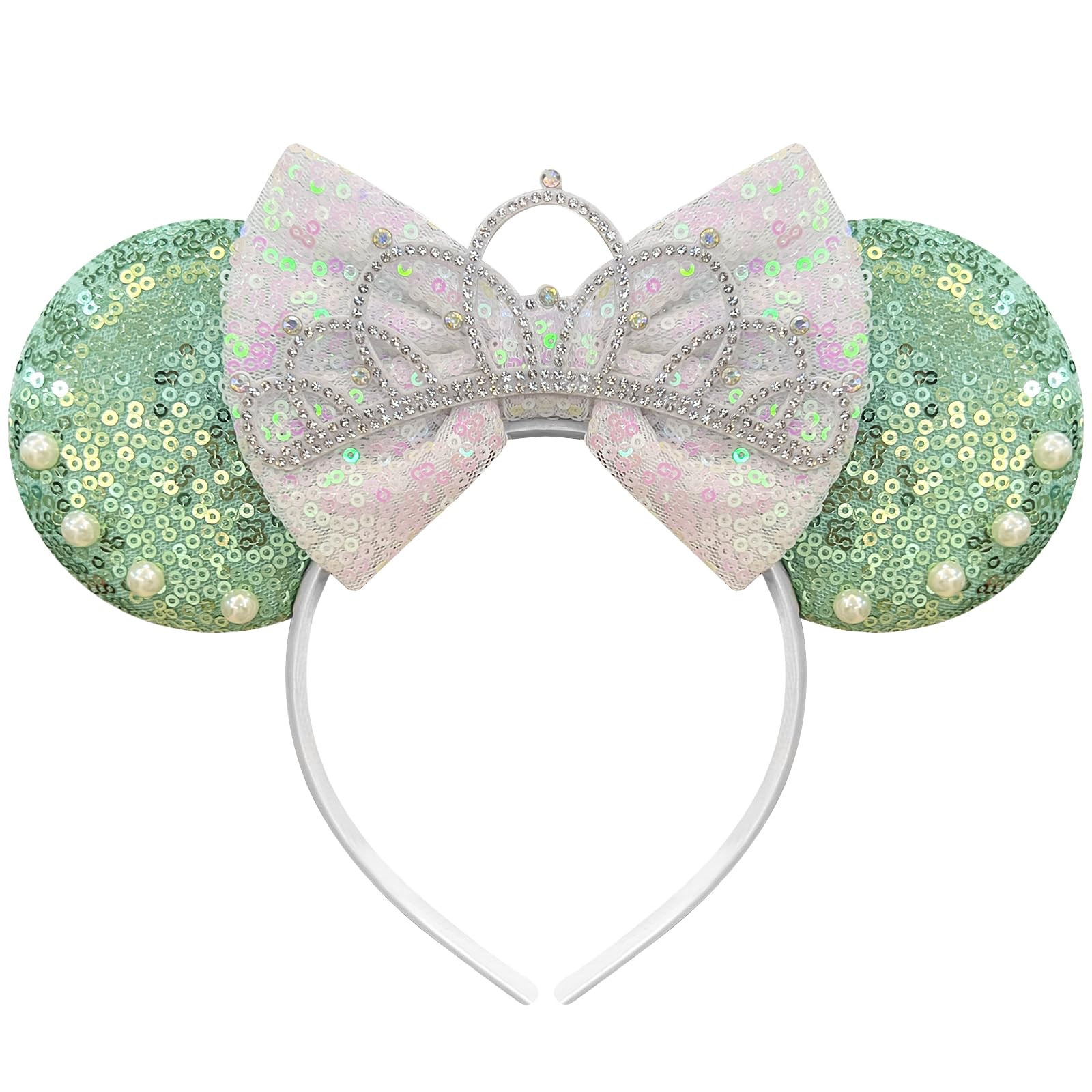 Trnerm Princess Mouse Ears Headband Cute Sequin White Bows & Crown Princess Cosplay Costume for W... | Amazon (US)