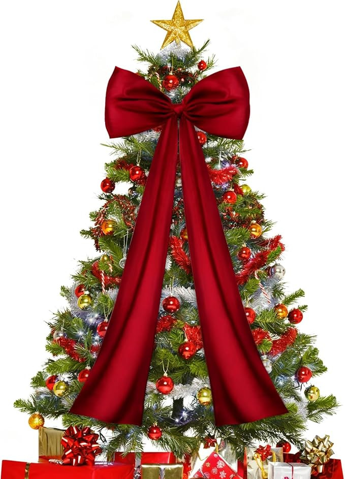 JOICEE Extra Large Christmas Tree Topper Bow, 20 x 47 Inches Christmas Wine Red Stain Bow Giant X... | Amazon (US)
