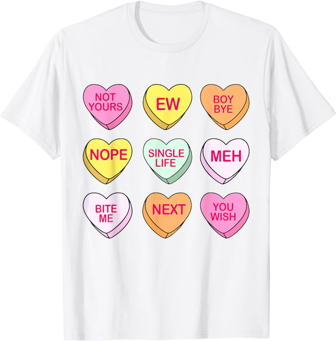 Anti Valentines Day Funny Candy Valentines Hearts Women Girl T-Shirt | Amazon (US)