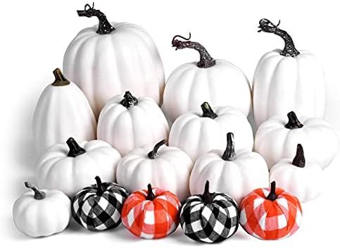 Likeny 16 PCS Fall Decor Artificial Pumpkins Fall Decorations for Home Harvest Plaid Pumpkins Cra... | Amazon (US)