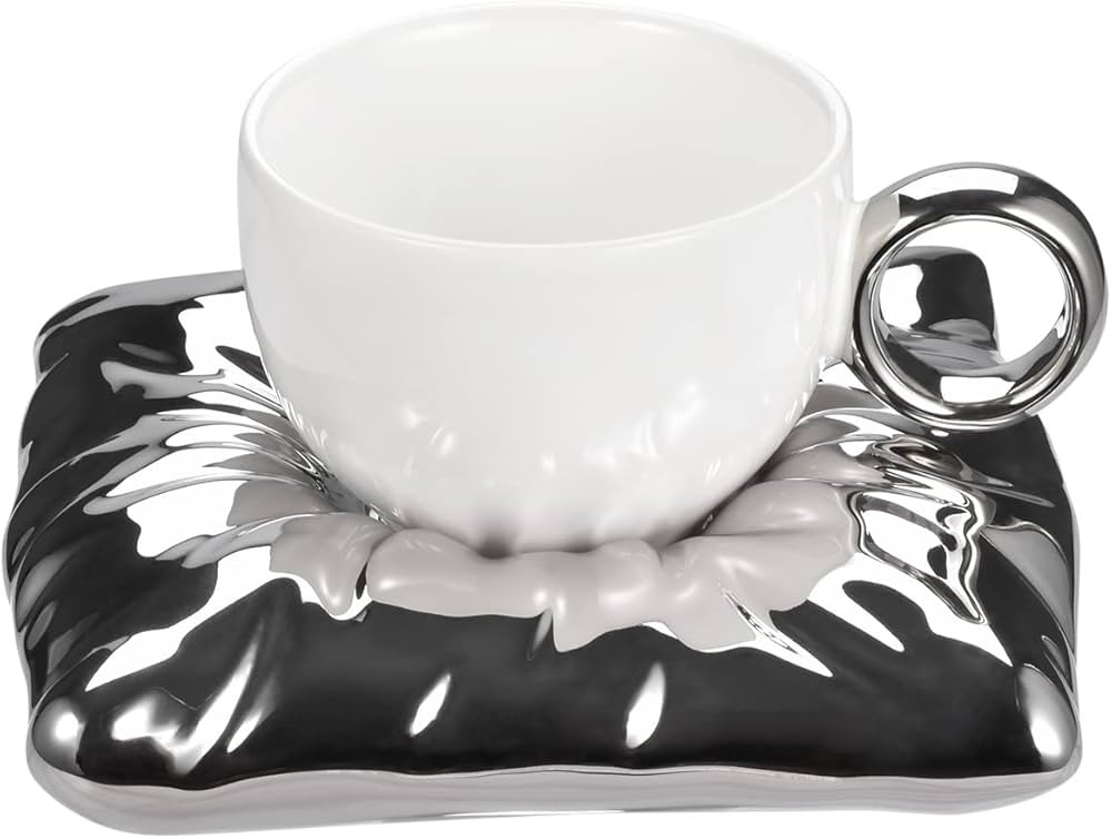 Ceramic Coffee Cup and Saucer Set, Cappuccino Espresso Demitasse Mug with Creative Cute Pillow Sa... | Amazon (US)