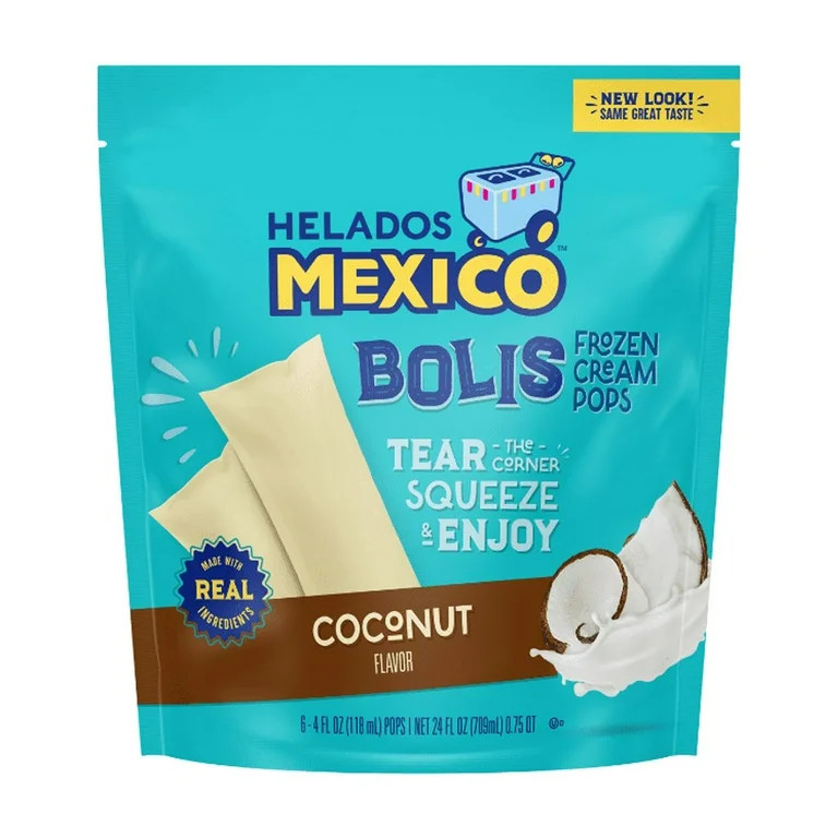 Helados Mexico Coconut Bolis Frozen Cream Pops in a Tube, Push Up, Gluten-Free, 24 oz, 6 Count | Walmart (US)
