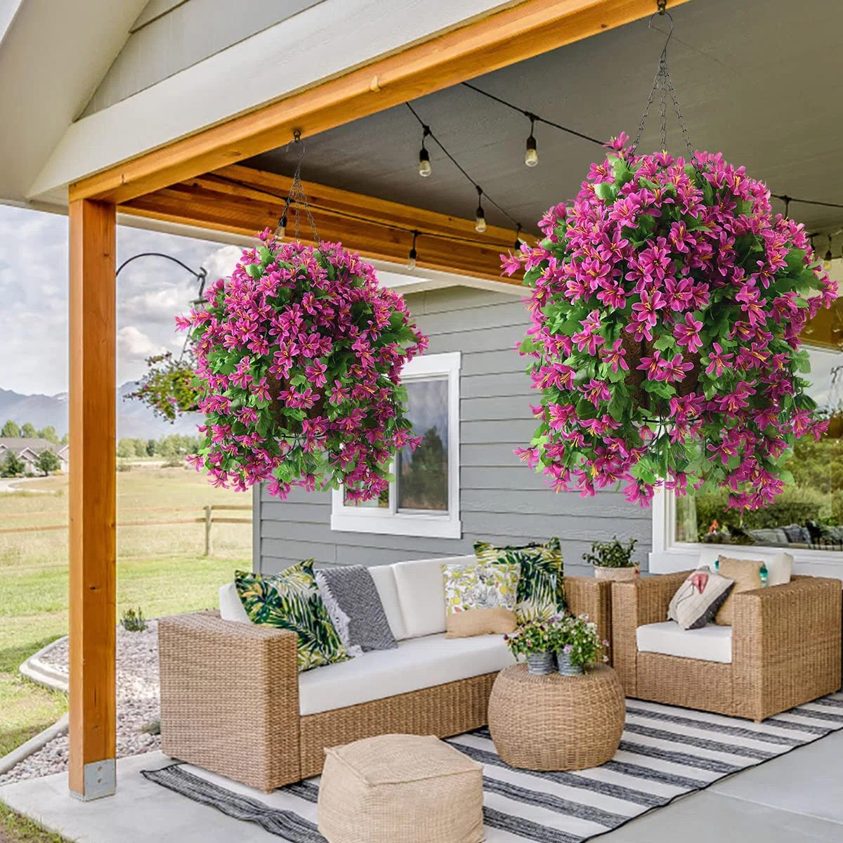 Fairchild Silk Hanging Basket Arrangement in Basket | Wayfair North America