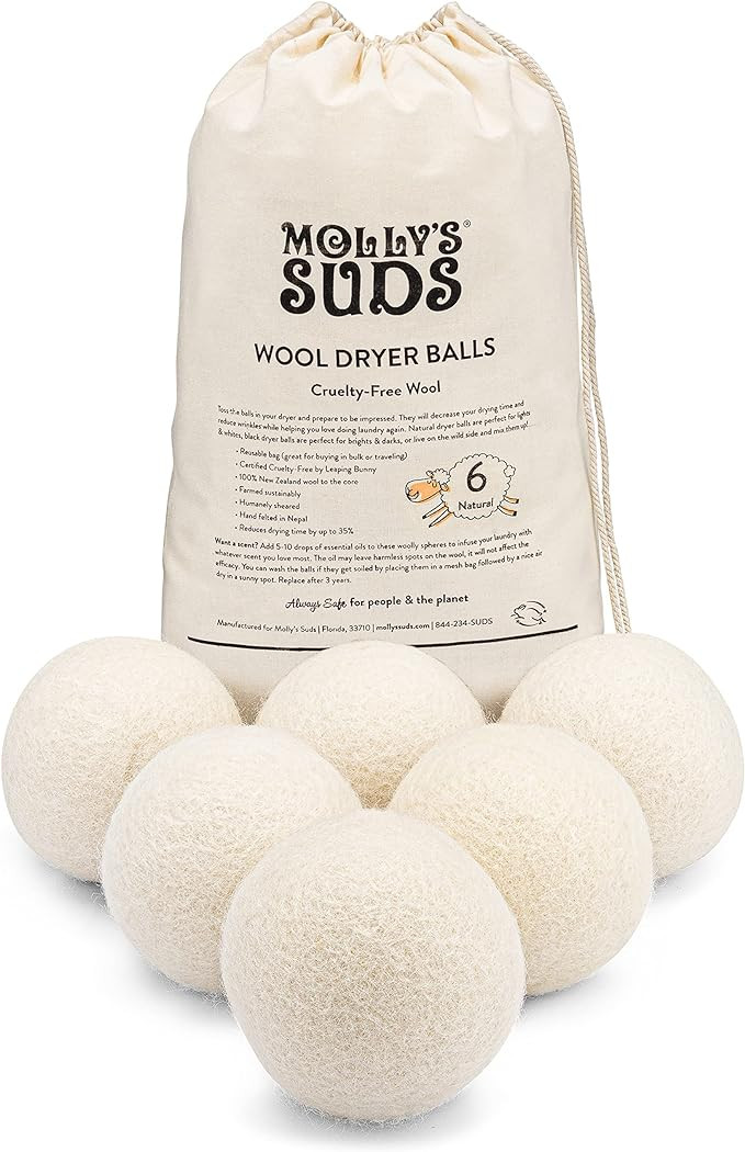 Molly's Suds Wool Dryer Balls | XL, Premium Organic Fabric Softener, Hypoallergenic, Hand-Felted,... | Amazon (US)