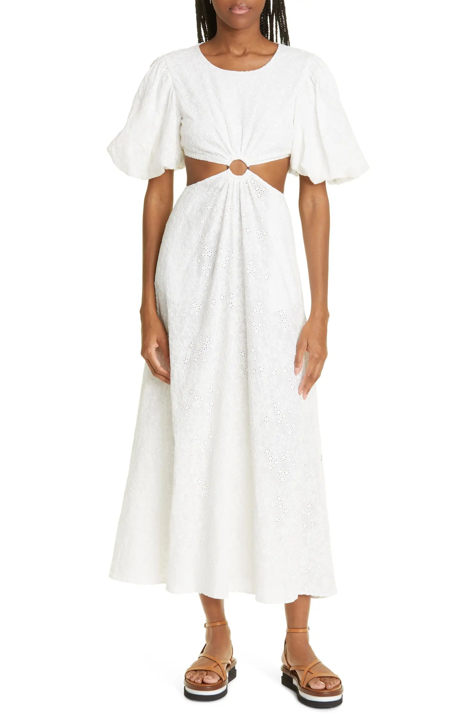 Eyelet Cutout Puff Sleeve Maxi Dress | Nordstrom