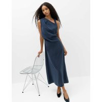 M&S Asymmetric Neck Midi Waisted Dress Navy | Marks & Spencer (UK)