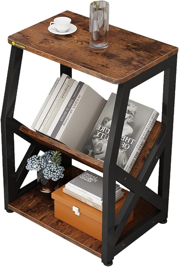 ALISENED Side Table with Magazine Holder, 3 Tier Narrow End Table with Storage Shelf, Industrial ... | Amazon (US)
