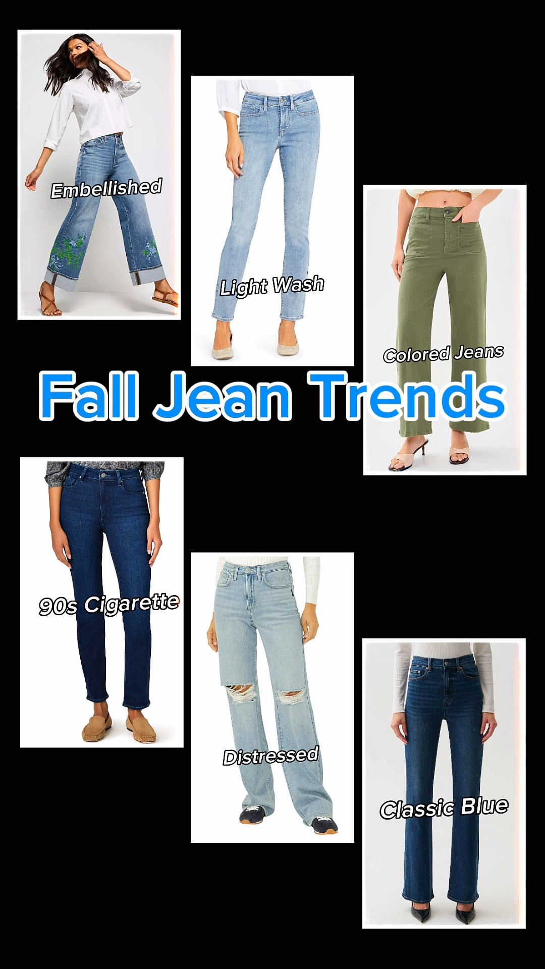 Are you thinking denim for Fall? Here are six hot jean trends for this Fall: Embellished, Light Wash, Distressed, 90’s Cigarette, Classic Blue, and Colored. Check out these finds in each category.

#LTKOver40 #LTKTravel #LTKSeasonal