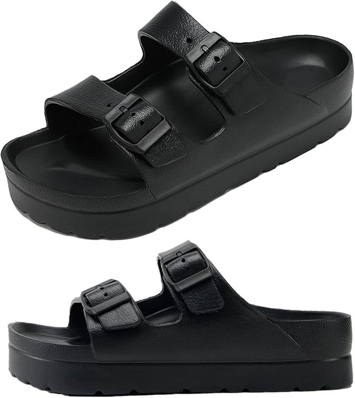 Women's Platform Sandals, Adjustable Buckle Flat Sandals, Comfort Slides with Arch Support, Women Su | Amazon (US)