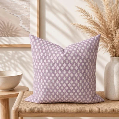 Lavender purple geometric block print cotton pillow cover | Wayfair North America