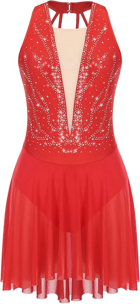 iiniim Womens Sleeveless Figure Ice Skating Dress Sparkly Rhinestone Mesh Ballet Dance Leotard Dr... | Amazon (UK)