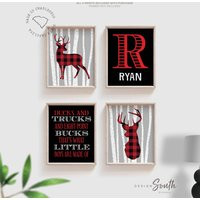 Boys Deer Hunting Bedroom, Customized Boys Room Decor, Buffalo Check Wall Art For Boy, Plaid Art, Nu | Etsy (US)