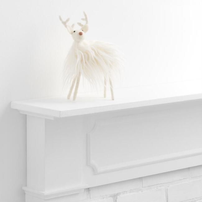 White Faux Fur Woolly Deer Decor | World Market