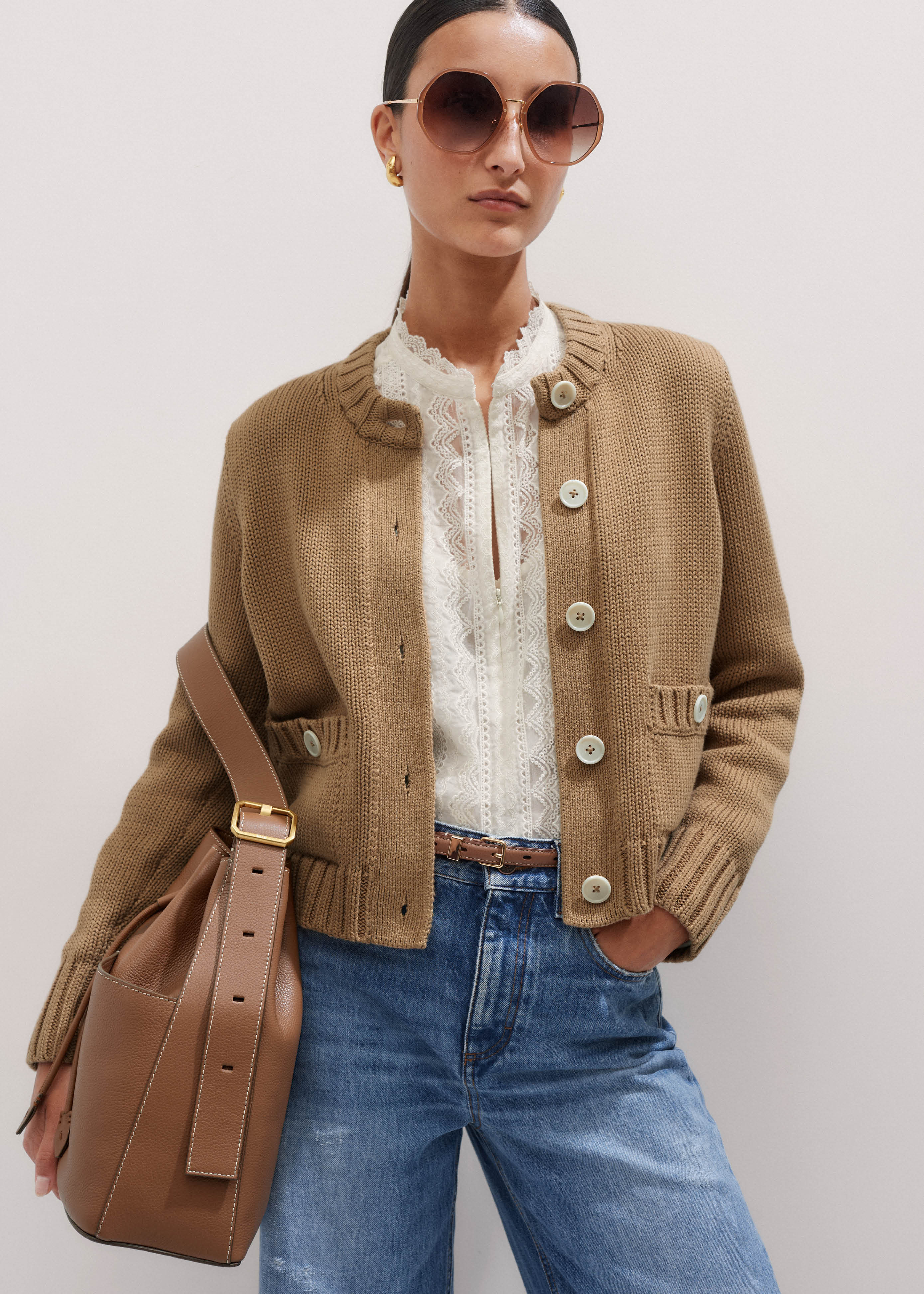 Chunky Cotton Cropped Bracelet Sleeve Cardigan | ME+EM Global (Excluding US)