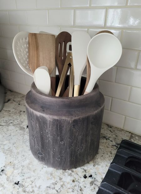 Upgraded my kitchen cooking utensils with these gorgeous neutral, wood,  and gold peices and this viral Walmart vase to hold them all! Walmart finds,  Amazon home,  Walmart home,  target home,  kitchen decor

#LTKHome #LTKFindsUnder50