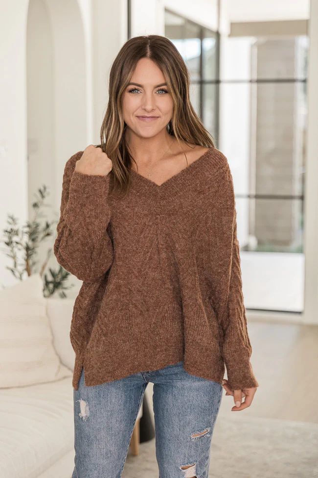 DARYL-ANN DENNER X PINK LILY Elayne Brown Herringbone Textured Sweater | The Pink Lily Boutique