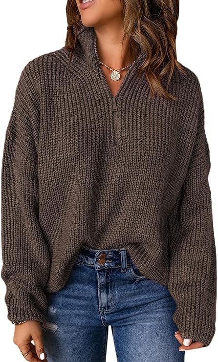 EVALESS Sweaters for Women Waffle Knit Long Sleeve Quarter Zip Pullover for Women Business Casual... | Amazon (US)