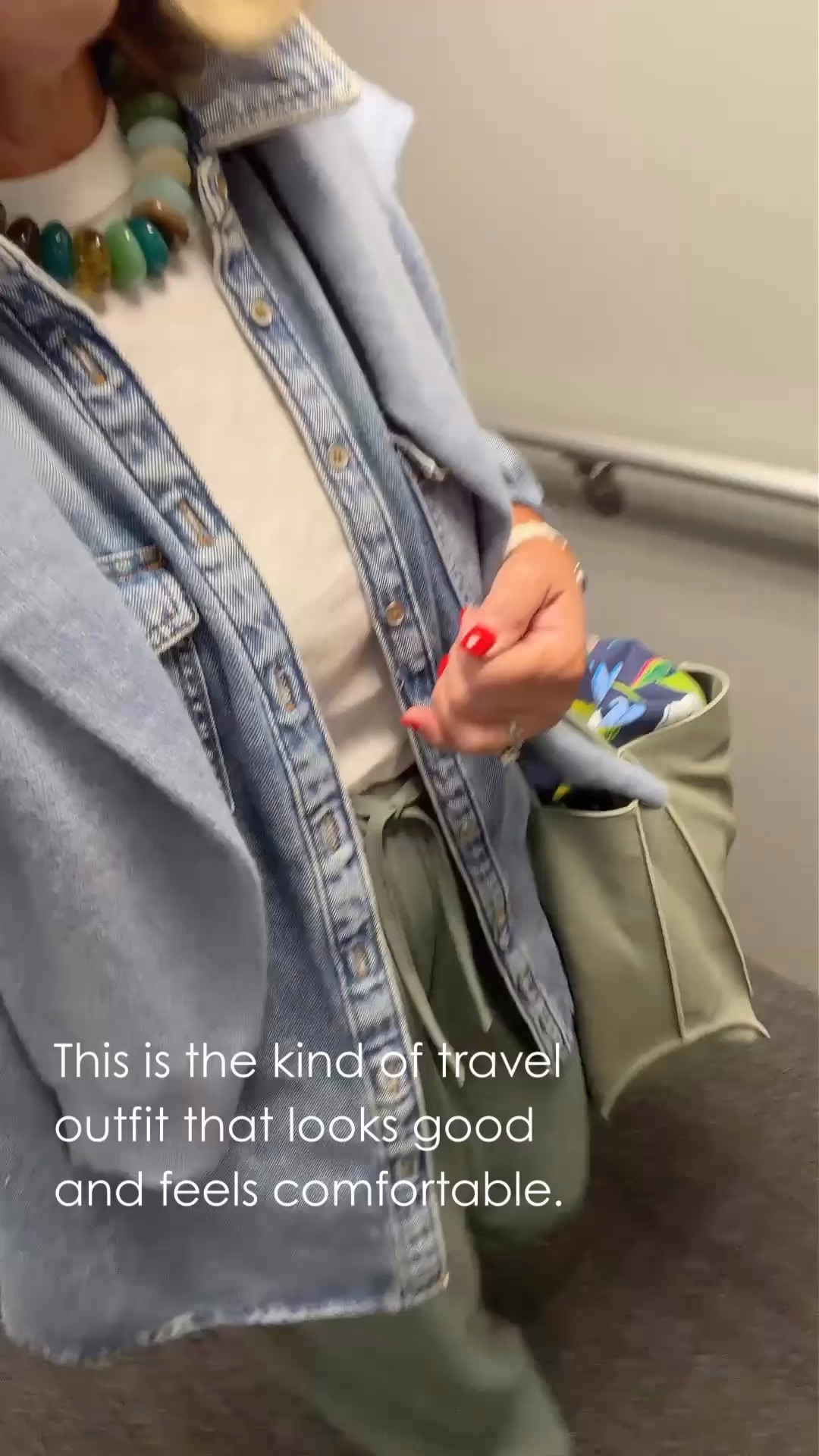 Airport days call for comfortable layers, and this denim shirt is just right for that. I’m wearing a medium in the shirt jacket and a medium regular in the pants.