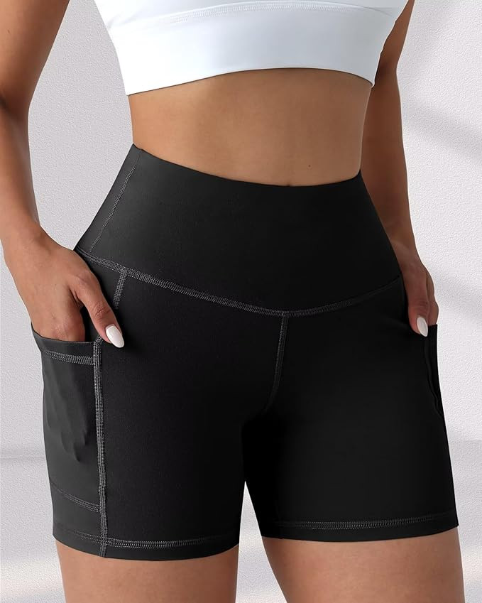 Biker Yoga Shorts with Pockets for Women,High Waisted Athletic Running Workout Gym Shorts Tummy C... | Amazon (US)