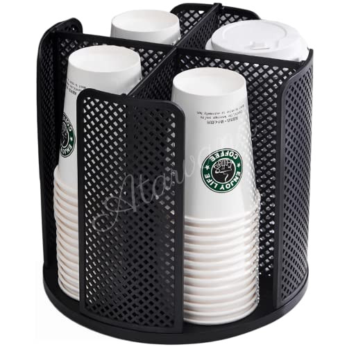 Rotatable Coffee Cup Dispenser with 4 Compartments, Atavarna Cups and Lids Holder for 5-16oz Cups Organizer for Restaurant, Coffee Station, Bar, Office, Home-9.25" x 9.25" x 8.66" | Amazon (US)