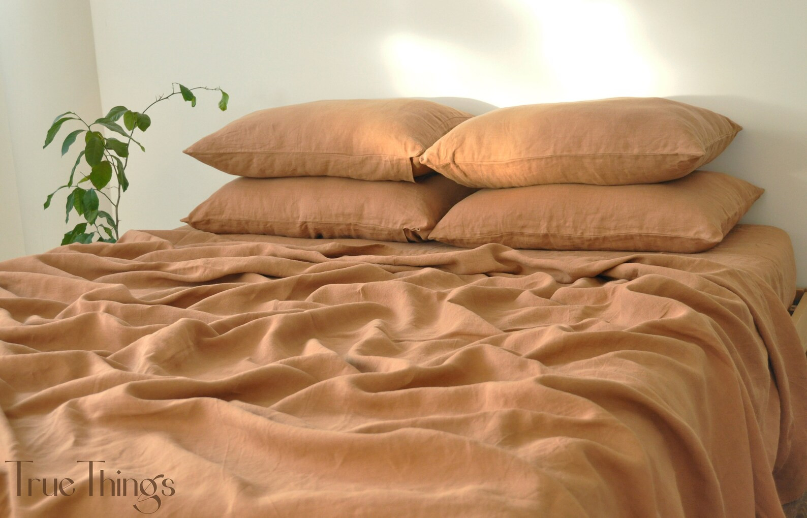 Clay Linen Sheet Set 1 Flat Sheet and 1 Fitted Sheet and 2 Pillowcases Softened Linen Bedding Sto... | Etsy (US)