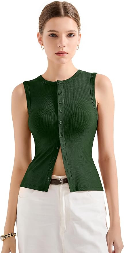 SUUKSESS Women Button Down Going Out Trendy Tops Ribbed Sexy Vest Y2K Tank Tops | Amazon (US)