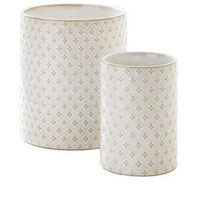 Aoibox Ceramic Kitchen Utensil Holder Set, Embossed Farmhouse-Style Organizer for Spatulas, Spoons & Knives, White Countertop Decor, Includes 2 Pieces | Target
