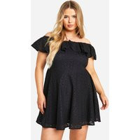 Womens Plus Broderie Ruffle Off Shoulder Skater Dress - Black - 24 | boohoo (US & Canada)