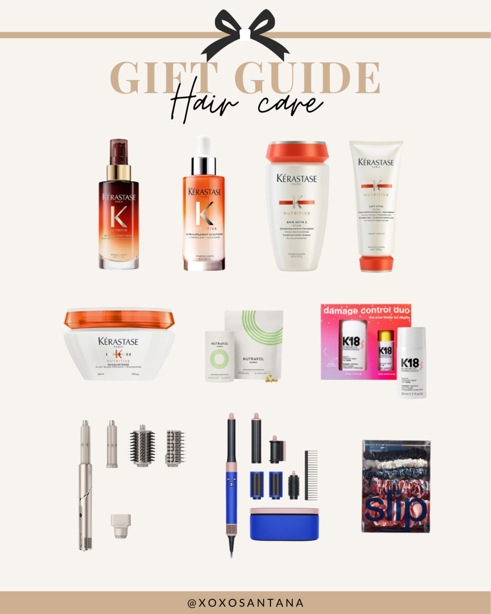 Gift guide for the girls who love hair care!💁🏽‍♀️
I am loving everything from Kerastase! I love this brand! I recommend it to everyone💕
Love the serums, mask, and heat protectant. It also smells soooo good and leaves my hair feeling so healthy and SHINY✨
This would make a great gift to anyone who loves hair care or struggling with dry ends!

Also had to include the Dyson and Shark Flexstyle! They are the absolute BEST!🤩

Nutrafol is one of my favorite supplements! Trust me, it WORKS!!🥰

Gift guide, hair care, hair gifts, hair gift set, kerastase serums, kerastase mask