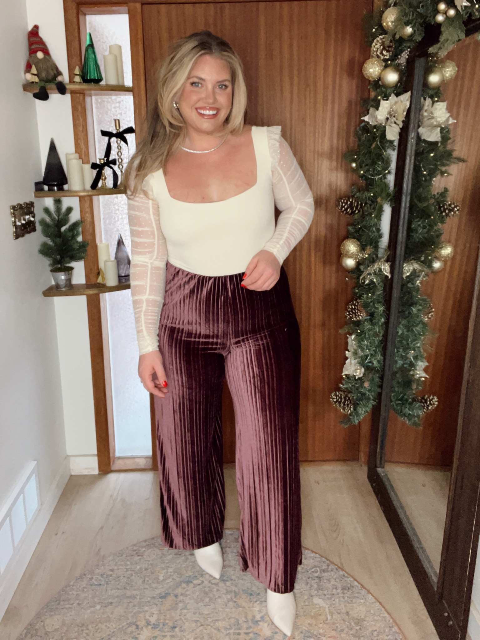 Holiday look inspo! Your could wear this for Christmas or nye 
Pants run tts
Bodysuit fits tts, double lined so it’s not see through! 
Use code CORRINEMONIQUE for a discount on jewelry 

#LTKStyleTip #LTKSeasonal #LTKHoliday