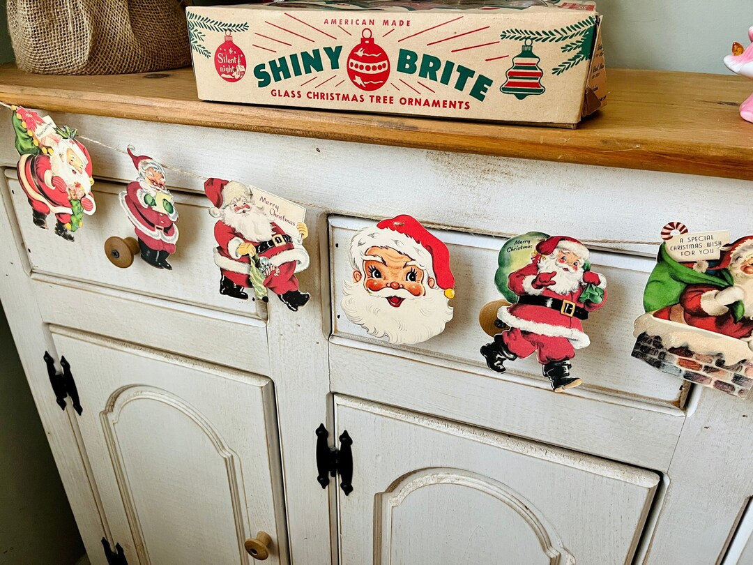 Vintage Retro Santa Christmas Banner Christmas Decor Garland Kitschmas Die Cut Christmas Wall Dec... | Etsy (US)