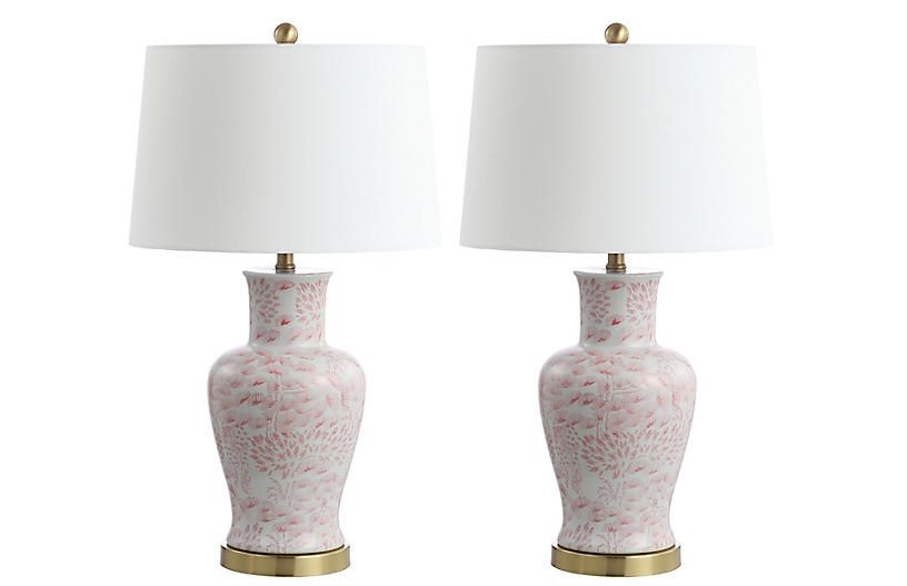 S/2 Babette Table Lamps, Pink/White | One Kings Lane