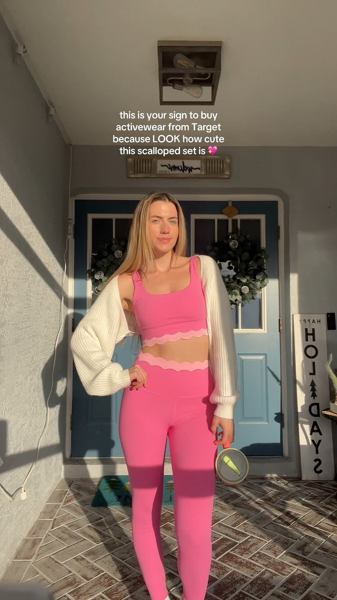 target active wear set with pink scallops💓 I have a size xs in both pieces. Fabric is stretchy so size down if in between sizes.

#LTKFindsUnder50 #LTKPetite #LTKActive