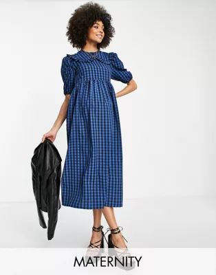 Twisted Wunder Maternity collar print plaid dress in blue | ASOS | ASOS (Global)