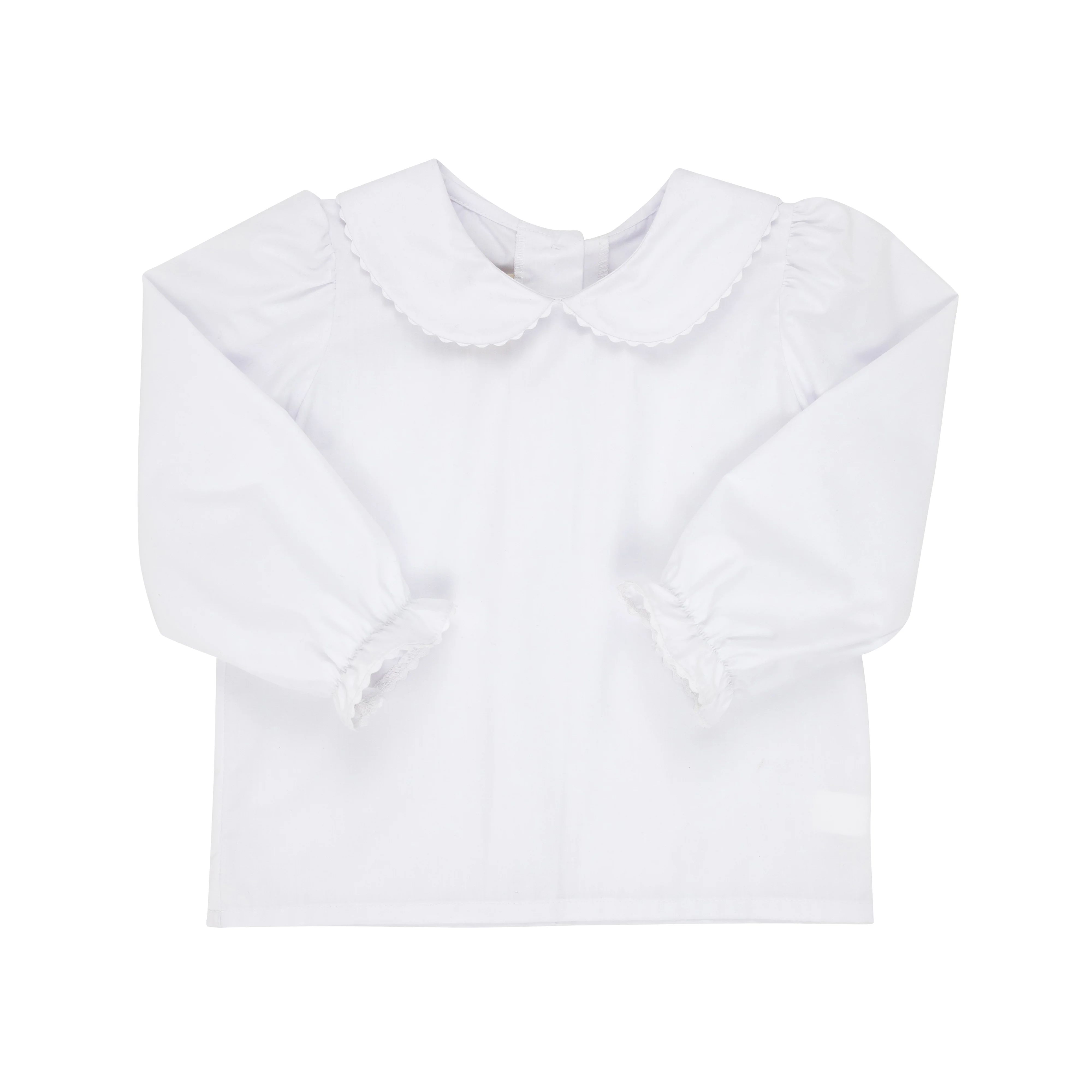 Maude's Peter Pan Collar Shirt & Onesie (Long Sleeve Woven) - Worth Avenue White with Ric Rac | The Beaufort Bonnet Company