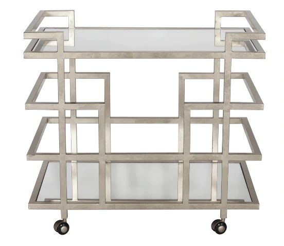 Silver Leaf Linear Bar Cart with Two Mirror Shelves – BURKE DECOR | Burke Decor