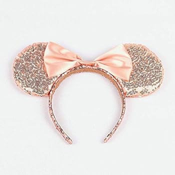 WLFY Mickey Mouse Minnie Mouse Sequin Ears Headbands Butterfly Glitter Hairband (Champagne) | Amazon (US)