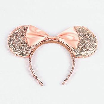 WLFY Mickey Mouse Minnie Mouse Sequin Ears Headbands Butterfly Glitter Hairband (Champagne) | Amazon (US)