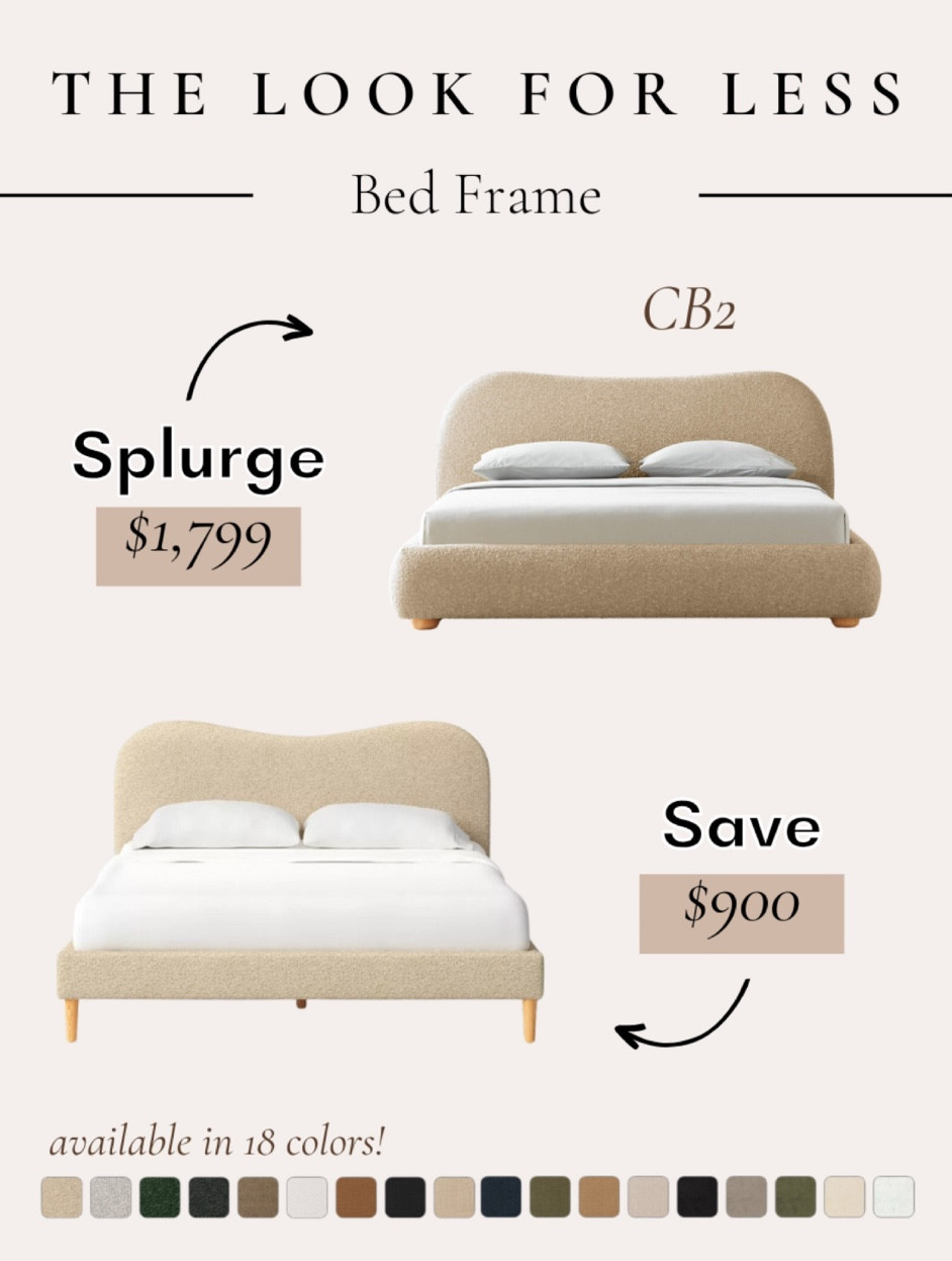 Get the look for less with this CB2 inspired scalloped wave bed frame.  Available in 18 colors, this bed is perfect for any bedroom! Available fabrics include boucle, linen, and velvet. 
•••
Queen bed, king bed, full bed, twin bed, bed frame, upholstered bed, upholstered bed frame, platform bed, boucle bed, linen bed, velvet bed, target bed, bedroom furniture, primary bedroom, look for less, designer inspired 



#LTKHome #LTKSaleAlert
