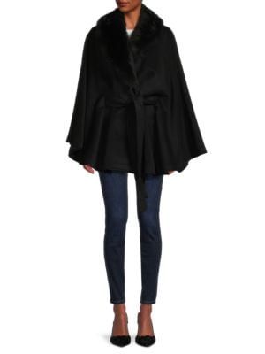 Sofia Cashmere Wool Blend &amp; Shearling Wrap Cape Coat on SALE | Saks OFF 5TH | Saks Fifth Avenue OFF 5TH (Pmt risk)
