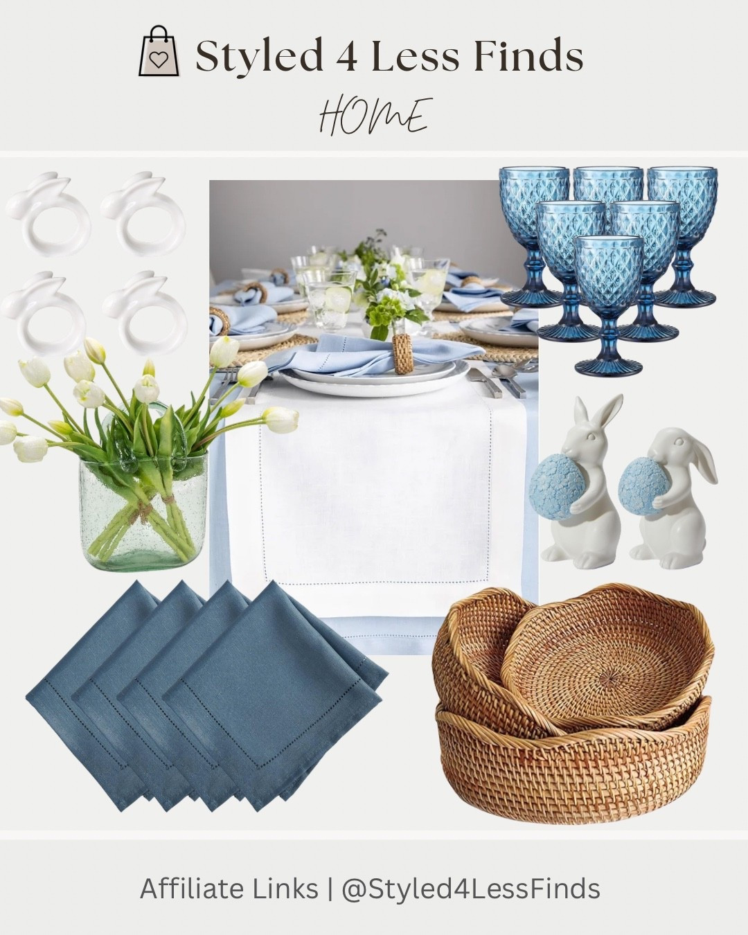Pretty Easter table décor that feels effortless and fresh 🌿✨
Loving these soft blues, woven textures, and charming bunny details — perfect for creating a warm, welcoming spring table.

Style Tip: Mix textured pieces (like rattan or woven chargers) with soft linens to add dimension without overwhelming the table. It instantly elevates even the simplest place setting!

#LTKstyletip #LTKcanada #LTKhome
